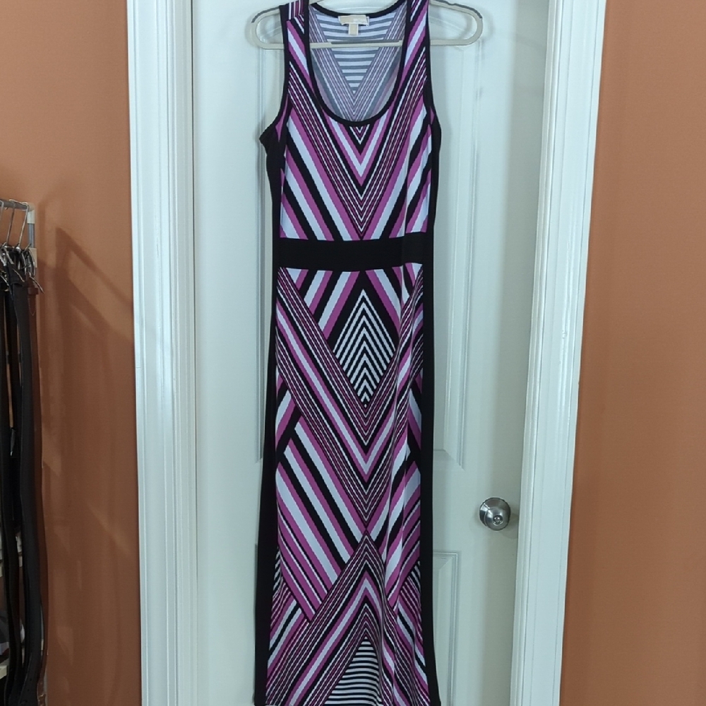 Michael Kors Geometric Pinkish/Purple and Black Maxi Dress Size medium